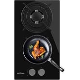 Cecotec Bolero Squad GN 2200S Glass Black 2 Burner Gas Hob, 5.25kW, Natural Gas Ready, Black Glass, Complete Grill Cast Iron,