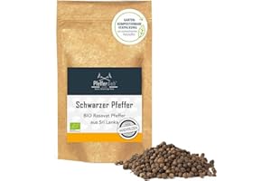 ‎PFEFFERDIEB Schwarzer Pfeffer, BIO Rasavat Pfeffer ganz, Premium Qualität direkt aus Gewürzgarten in Sri Lanka, 500g - Pfefferdieb®