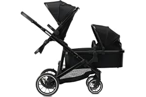 Deryan stroller for 2 kids - for newborns, toddlers and preschoolers - stroller stroller up to 50kg - pram - travel stroller 2 in 1 full set - black