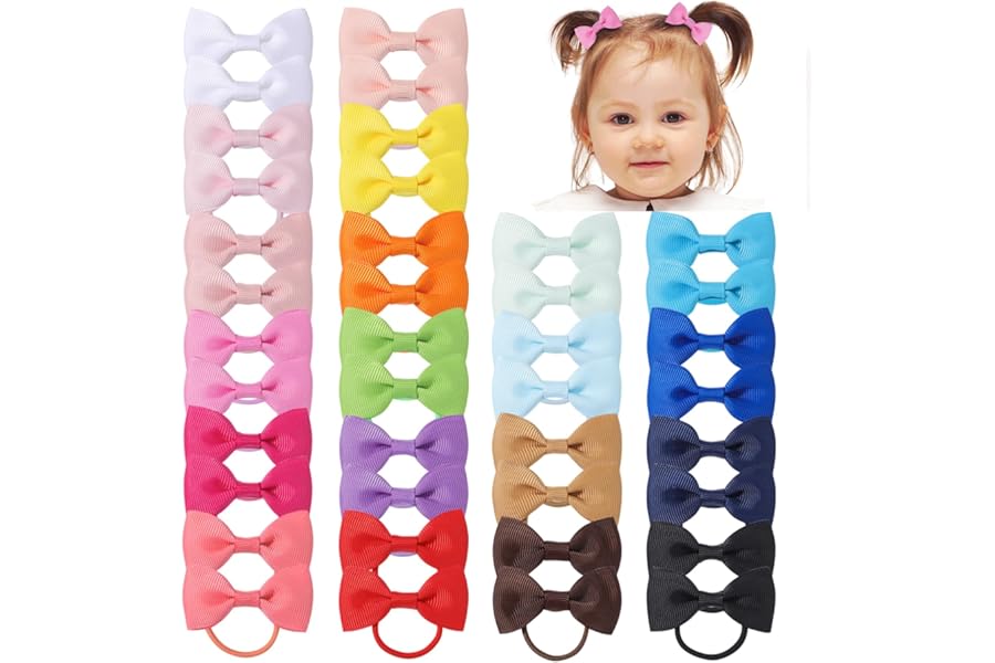 Choicbaby 40pcs Multicolor Baby Girls Hair Bows & Ties Elastic Headband Ponytail Holder Rubber Band Hair Ropes - 20, 40 Count (Pack of 1)
