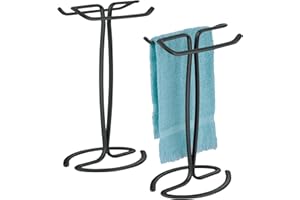mDesign Toallero de baño para el lavabo – Toallero de pie para 2 pequeñas toallas de invitados – Portatoallas compacto hecho de metal – Juego de 2 – negro