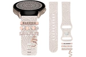 TOYOUTHS Floral Gravierte Armband mit Dekorative Charme kompatibel mit Samsung Galaxy Watch 6/Watch 5/Watch 4 40mm 44mm, 20mm Frauen Boho Sport Silikon Armband für Watch 6 Classic/Active 2