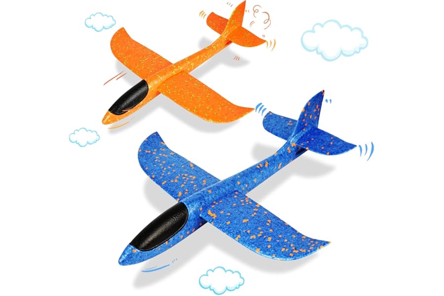 VCOSTORE Foam Glider Planes for Kids, 2 Pcs Large Airplane Toys 17.3'' Polystyrene Aeroplane Toys Flying Gliders, Manual,EEP, Sturdy, Suitable for Family Outdoor Sports Parent-Kid Activities