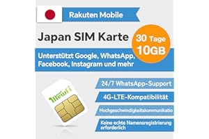mewfi Japan SIM Karte Japan Daten nur Prepaid SIM Karte 30 Tage 10GB 3 in 1 SIM Karte für Unlocked iPhone Android Mobile 4G Operating Network Unlimited Speed