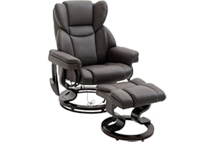 HOMCOM Relaxsessel mit Hocker, 360°drehbarer Fernsehsessel mit Massage, Liegefunktion, Massagesessel mit Seitentasche, Liegesessel, Kunstleder für Wohnzimmer Braun