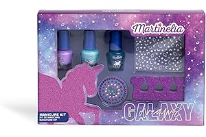 MIELA KIDS STORY OF LITTLE ONES MARTINELIA - Set Manucure Galaxy Pour Enfant - Coffret Cadeau Manucure pour Enfant - 3 Vernis à Ongles à Base d'Eau + Stickers et Strass Nail Art - Vernis Enfant Non Nocif - A partir de 3 ans