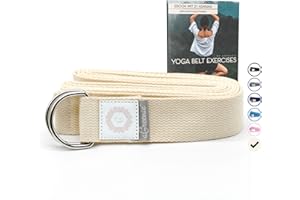 ‎AGREENIE aGreenie Premium Yoga Gurt aus 100% Baumwolle - 240 x 3,8cm / Yoga Band für eine intensivere Dehnung/Yogagurt mit ultrastabilen Verschlüssen + gratis Trainings-Anleitung beige