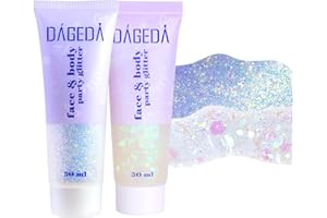 Prreal Żel do ciała, brokatowy żel do twarzy, Sequins Shimmer Liquid Eyeshadow, Chunky Glitter for Face Nail Hair, holograficzne syrenki na festiwal, 100 ml (biały + Galaxy Blue)