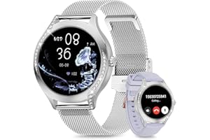 niolina Smart Watches for Women(Answer/Make Call), 1.19'' Smartwatch for Android iOS,Diamond Sport Watch for Ladies with Pedometer,Calculator,Voice Assistants,Blood Pressure Monitor,Silver