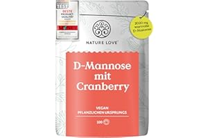 ‎NATURE LOVE NATURE LOVE® D-Mannose Pulver mit Cranberry - 250 Gramm Pulver zum Auflösen in Wasser - 100 Tage Reichweite - mit Dosierlöffel - hochdosiert, vegan, laborgeprüft & in Deutschland produziert