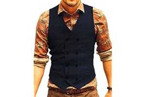 Solovedress Gilet Costume Homme Vintage Sans Manche Mariage Tweed Double boutonnage Col V La laine