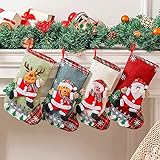 HASTHIP® Set of 4 Christmas Decorations Stocking, 10 inch Linen Christmas Gift Stocking, Hanging Christmas Stockings Set Chri