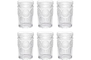 LOYUYU Set De 6, Verres à Eau Romantiques, Verres à Boire Premium 350ML, Set De Verrerie Vintage pour Jus, Boissons, Bières, Cocktails Set de 6 (350ml)