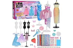 Aomig Zestaw do projektowania mody dla dziewcząt z 4 manekinami, +600 szt, zestaw do szycia ubranek dla lalek dla dzieci, prezent urodzinowy dla dzieci w wieku 6–12+ lat