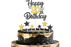 mciskin Black Gold 20th Birthday Decorations Boy,Black and Gold Party Decorations,Personalised Cake/Cupcake Toppers Decorate,Glitter Happy 20th Birthday Cake Toppers for Girl Boy Party Favor Supplies