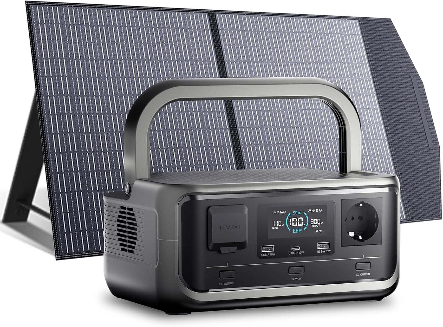 ALLPOWERS VOLIX P300 Generador Solar Portátil 300W(pico 600W)/256Wh,Batería LiFePo4,SAI<20ms,MPPT 110W max,Carga Rápida 80% en 1h,Incluye Panel Solar SP027-100W,para Hogar Emergencias Exteriores