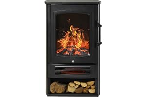 HOMCOM Elektrisk öppen spis med lågeeffekt termostat kamin 1 000 W/2 000 W, 20–25 kvm, svart 44,5 x 32,1 x 74 cm