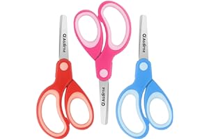 Asdirne Ciseaux de sécurité pour enfants Pointe émoussée, poignée douce Acier inoxydable, 13,5 cm Parfaits pour la maison et l'école, lot de 3 couleurs assorties