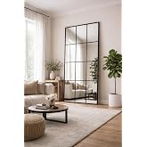 Lvguang Decorative Rectangular Mirror 63 x 175 cm with Grid Design | Window Mirror with Metal Frame | for Entrance, Living Ro