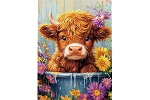 HKLIOPU Highland Cow Painting by Number Kits for Adult,DIY Canvas Oil Painting Kit for Beginner, Acrylic Flowers Paint by Number Arts Craft for Home Wall Decor 12x16Inch