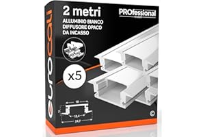 EUROCALI 5x Profili da 2 metri (10mt) in Alluminio Bianco per Strisce LED Schermatura Opaca ingombro max striscia led 12.4mm - 24.7 x 7