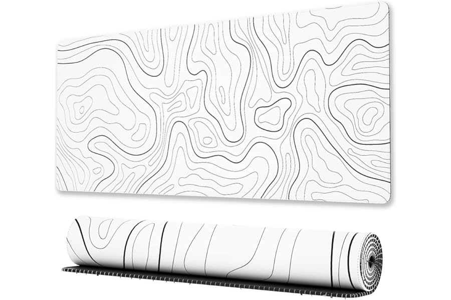 Large Gaming Mouse Pad with Stitched Edges, Minimalist Topographic Map Desk Mat, Extended XL Mousepad with Anti-Slip Base, Co