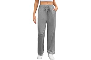heekpek Pantalon de Jogging en Coton pour Femmes Pantalon de Détente pour Femmes Pantalon de Survêtement Droit à Jambes Larges Pantalon de Sport Pantalon de Yoga Léger avec Poches