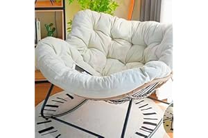 BYGSBKDP Rocking Chairs for Adults, Papasan Rocking Chair, 40.9in Oversized Rattan Wicker Lounge Chair, Egg Rockings Chairs Metal Frame Large Supports Modern Outdoor Patio (White)