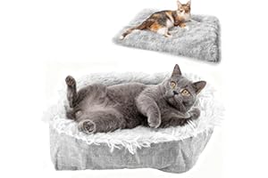 DqiUnaX 2 in 1 Katzenbett Flauschig, Waschbar Katzenmatte, Katzenbett, Weiches Katzenkissen, Gemütlicher Katzenkorb Für Katzen, Kleine Hunde, Kaninchen, 60 * 50cm, Grau