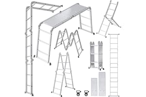 ‎FROADP Froadp 6 in 1 Mehrzweckleiter 3,4 M Klappbare Vielzweckleiter Aluminum Gerüst Klappleiter Arbeitsleiter mit 2 Rollen & Plattform Multifunktions Kombileiter Steigleiter Belastbarkeit bis 150 KG