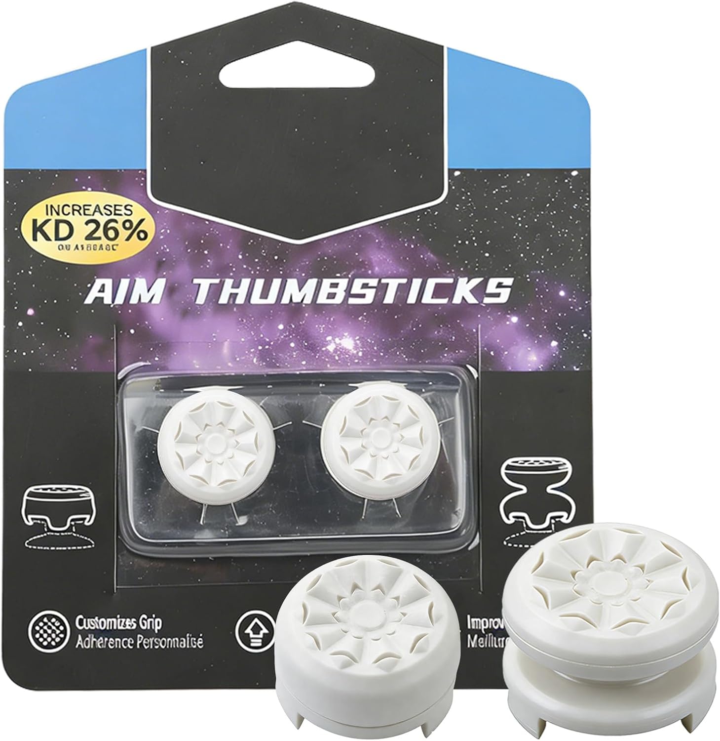 FPS White Thumb Grips for PS4 PS5 Controller, Performance Silicone Thumbsticks High-Rise & Mid-Rise for Playstation 4 Playstation 5 Joystick Grips Thumb Stick Caps to Improve Accuracy Comfort 2Pcs