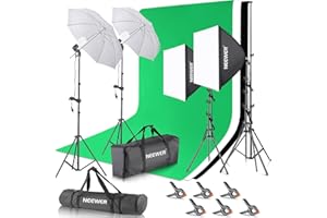 NEEWER Kit Studio Photo et éclairage, 2,6m x 3m Système de Support de Toile de Fond, équivalent 800W 5700K Ampoules LED Parapluie Softbox éclairage Continu pour Portrait et Photographie Vidéo