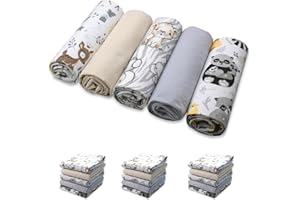 BABYSAFE Baby Safe Lot de 5 mousselines pour bébé 80 x 70 cm, serviettes pour enfants, 100 % flanelle de coton biologique certifié mussole bébé en coton, idéales comme bavoir, mussole bébé bambou, garçons