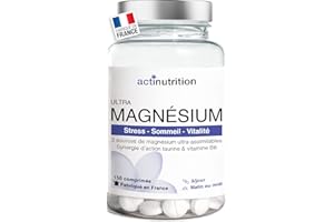 ULTRA Magnésium | Bisglycinate, Citrate et Malate de Magnésium Ultra-assimilables | 414mg/j 150 comprimés | Taurine et B6 | Stress, Sommeil et Vitalité | Fabriqué en France par Actinutrition