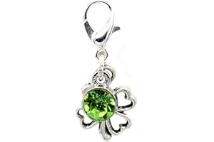 Arcadia Gifts Lucky Clover Green Rhinestone Clip on Charms for Chain Bracelets and Necklace