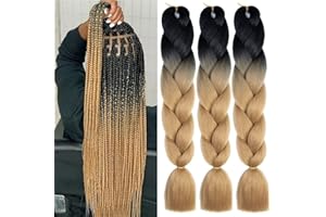 PORSMEER 24 Pouces Kanekalon Ombre Jumbo Cheveux Tressage Extensions,3 paquet de meches pour tresses africaine,Synthétique rajout cheveux tresses,Noir/Marron