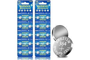 avmzvo SR621SW Förpackning med 20 knappceller AG1 LR621 1,5 V | Alkaline 364/164/LR60/SR60, säker förvaring för barn, utan kv