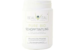BEAUVITAL Pure Bio Coprinus Pulver 100g Coprinus comatus Vitalpilze-Pulver (Schopftintling) aus EU-Bio-Landwirtschaft, vegan, ohne künstliche Zusatzstoffe