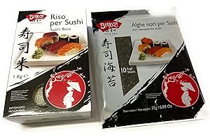 Kit Sushi Biyori - Riso per Sushi 1 Kg + Alghe Nori per Sushi 10 Fogli 25 g