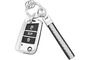 ‎KOAUDB Koaudb Autoschlüssel Hülle Cover Passt für VW Golf 7 Polo MK6 Jetta Tiguan Skoda Superb Fabia Seat Leon Ateca Ibiza, 3 Tasten Schlüsseletui TPU Schlüsselhülle mit Schlüsselanhänger (CL-Vlw-3B-S)