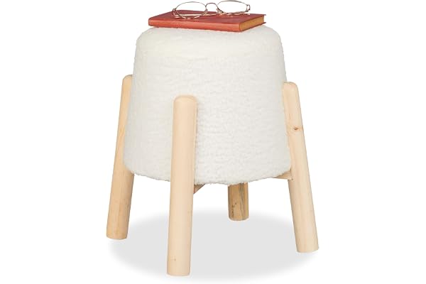 Relaxdays sittpuff, teddypäls, träben, HxD: 40 x 30 cm, vit/natur