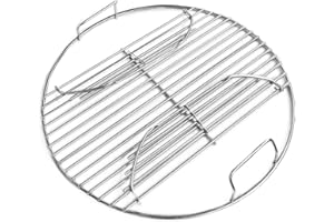GRILLVANA 201 Stainless Steel Charcoal Grill Cooking Replacement Grate (ACTUAL DIAMETER 13.72 INCHES) With handles and hinges - Compatible with Weber 14" Smokey Joe