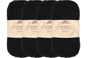 BAMBOOMN JubileeYarn - Hilo deportivo de algodón de bambú, 50 g/madeja, color negro medianoche, 4 madejas