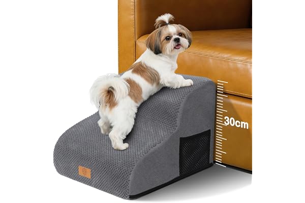 Zvonema Escalier pour Chiens et Chats 2 marches, Escalier pour Animaux en Mousse Haute Densité, Rampe pour Chien en Éponge avec Couvercle Amovible, Escaliers Antidérapants pour Animal Âgé