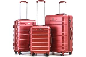 RMW Suitcase Large Medium Cabin Size | Hard Shell | Lightweight | 4 Dual Spinner Wheels | Trolley Luggage Suitcase | Hold Check in Luggage | TSA Combination Lock (Red Wine, 3 Piece Full Set)