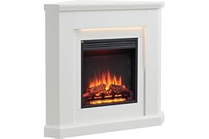 CROWNFLAME BALDERIA Chimenea eléctrica de Esquina Pegasos | Efecto de Llama 3D | Calentador, Calefacción eléctrica 2000W | Iluminación Ambiental LED | Mando a Distancia, Temporizador y termostato | Blanco