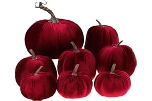 Gresorth 8pcs Dimensioni Assortite Falso Fatto a mano Vino Rosso Velluto Zucche Artificiale Caduta Vendemmia Halloween Decorazione Casa Colonica