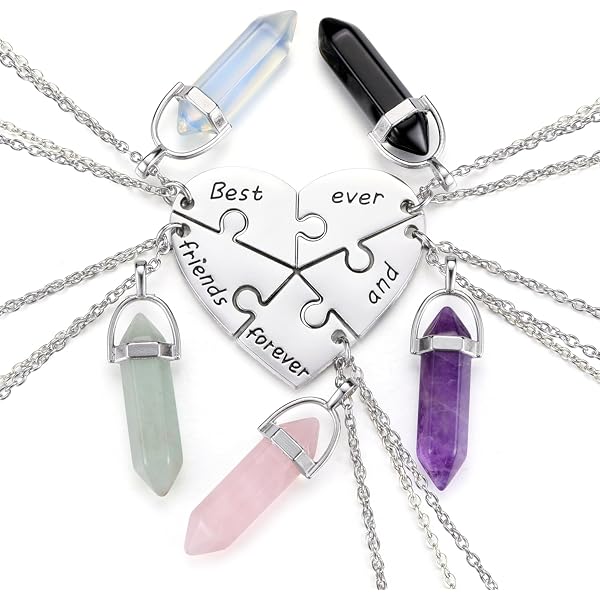 Freundschaftskette Für 3-4 Personen - BFF Partnerketten Mit Herz Puzzle & Heilstein Anhängern - Schmuck Für Beste Freundinnen & Schwestern