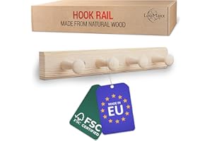 LouMaxx Wooden Hook Rack with Hooks - Wall Mounted Coat Rack for Children - Made of Untreated Pine Wood