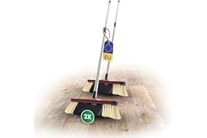 Novaliv Lot de 2 Balais d'Intérieur avec Manche Télescopique - Mélange de Crin de Cheval - Poils Fins Naturels - Manche en Bois avec Filetage